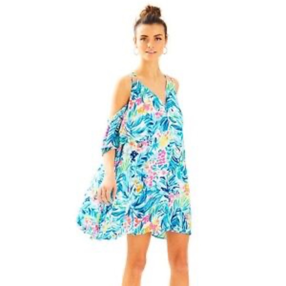 LILLY PULIZER - Bellamie Open Cold Shoulder Serene Blue Tippy Top Swing …